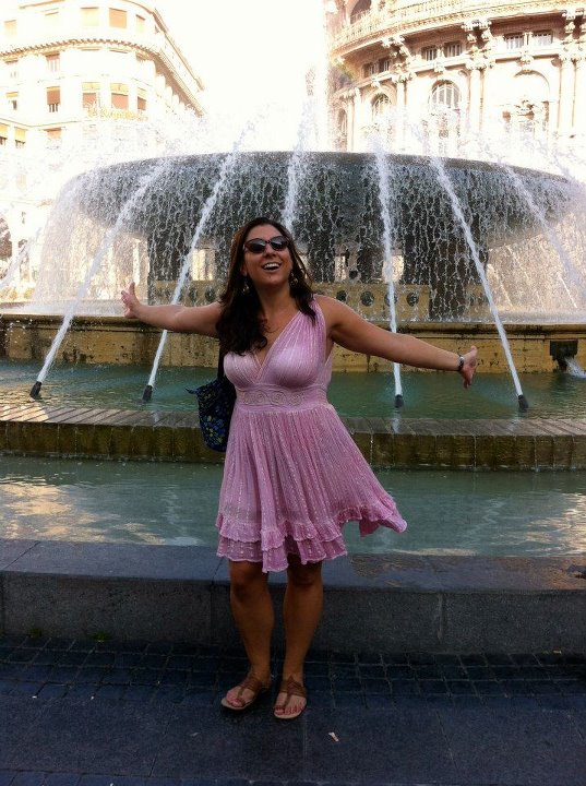 The fountain at Piazza de Ferrari, cooling off in the mist. I was not posing, believe it or not . . .a friend just caught the bliss.